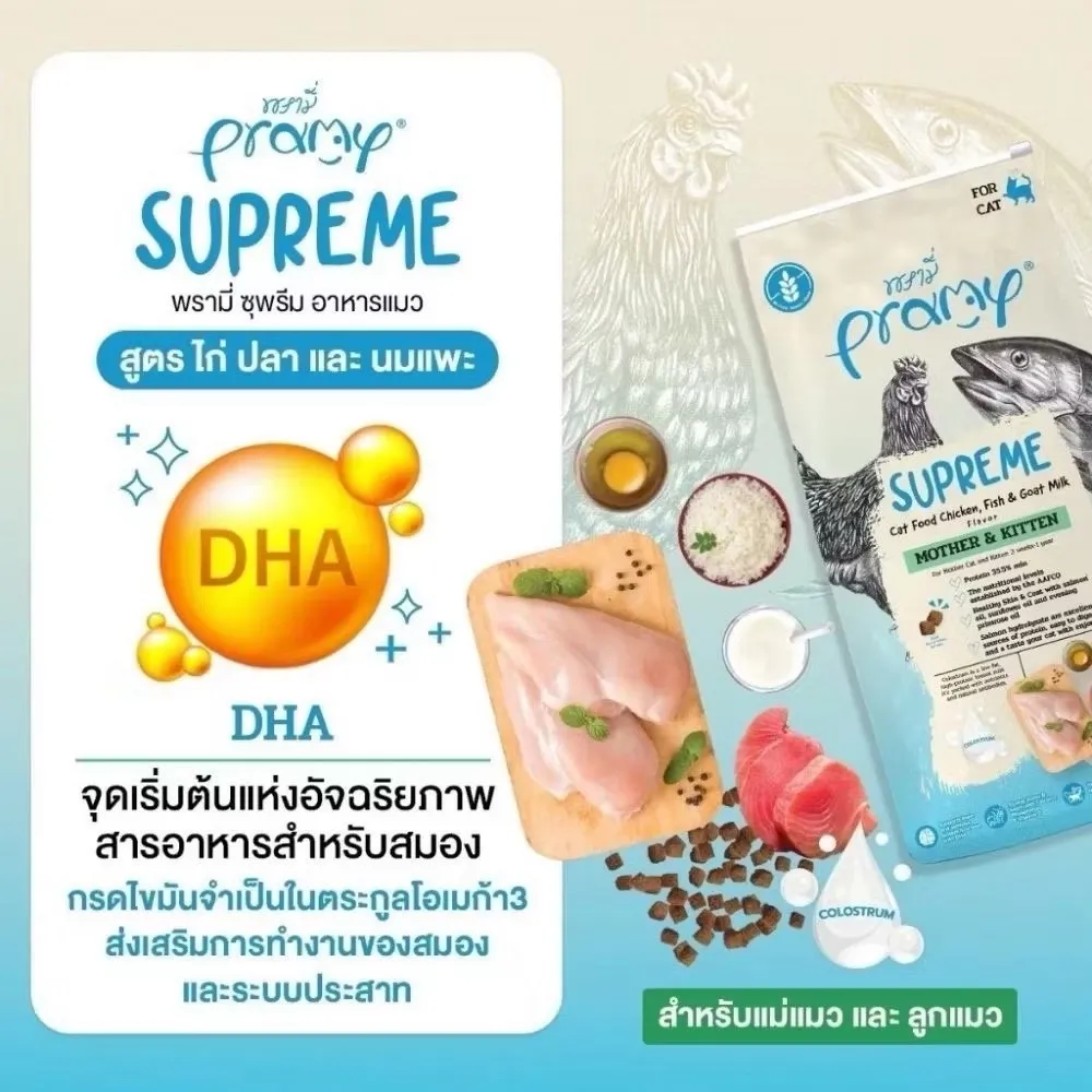 Pramy Supreme อาหารแมวเม็ด Mother&Kitten ไก่ ปลา และ นมแพะ