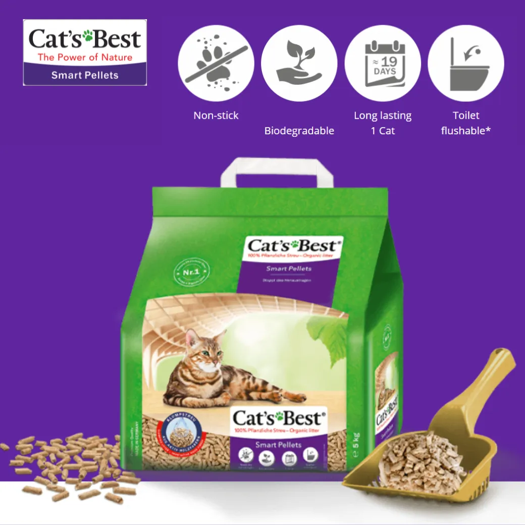Cat's Best Smart Pellets (ม่วง) ทรายแมวไม้สน สูตรไม่ติดเท้า สำหรับแมวขนยาว