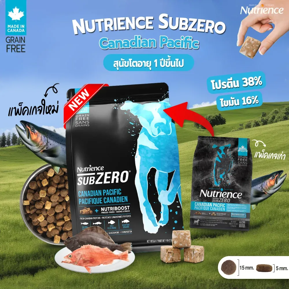 Nutrience Subzero Canadian Pacific อาหารสุนัข Grain-Free ผสมฟรีซดราย (สูตรปลาทะเล 7 ชนิด)