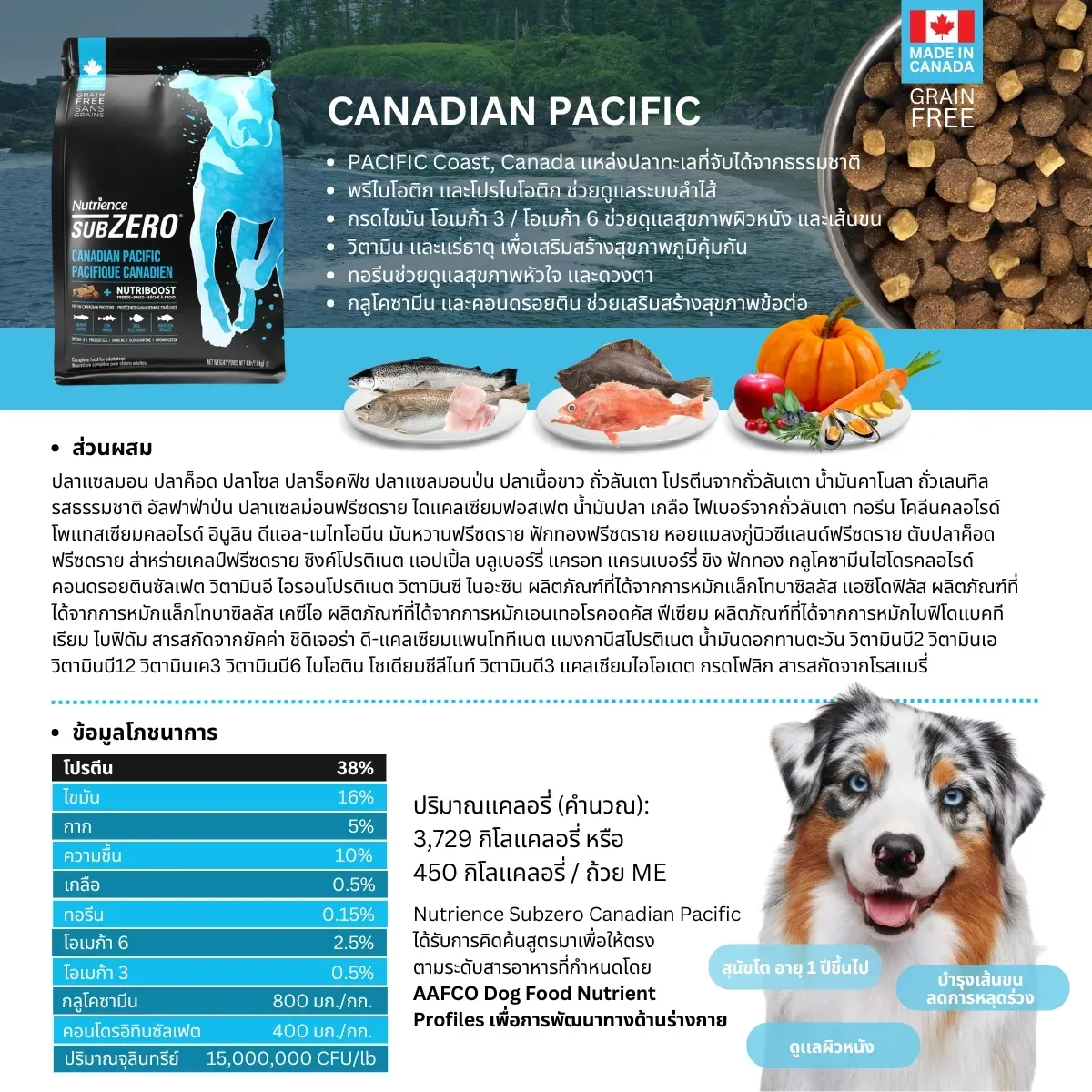 Nutrience Subzero Canadian Pacific อาหารสุนัข Grain-Free ผสมฟรีซดราย (สูตรปลาทะเล 7 ชนิด)