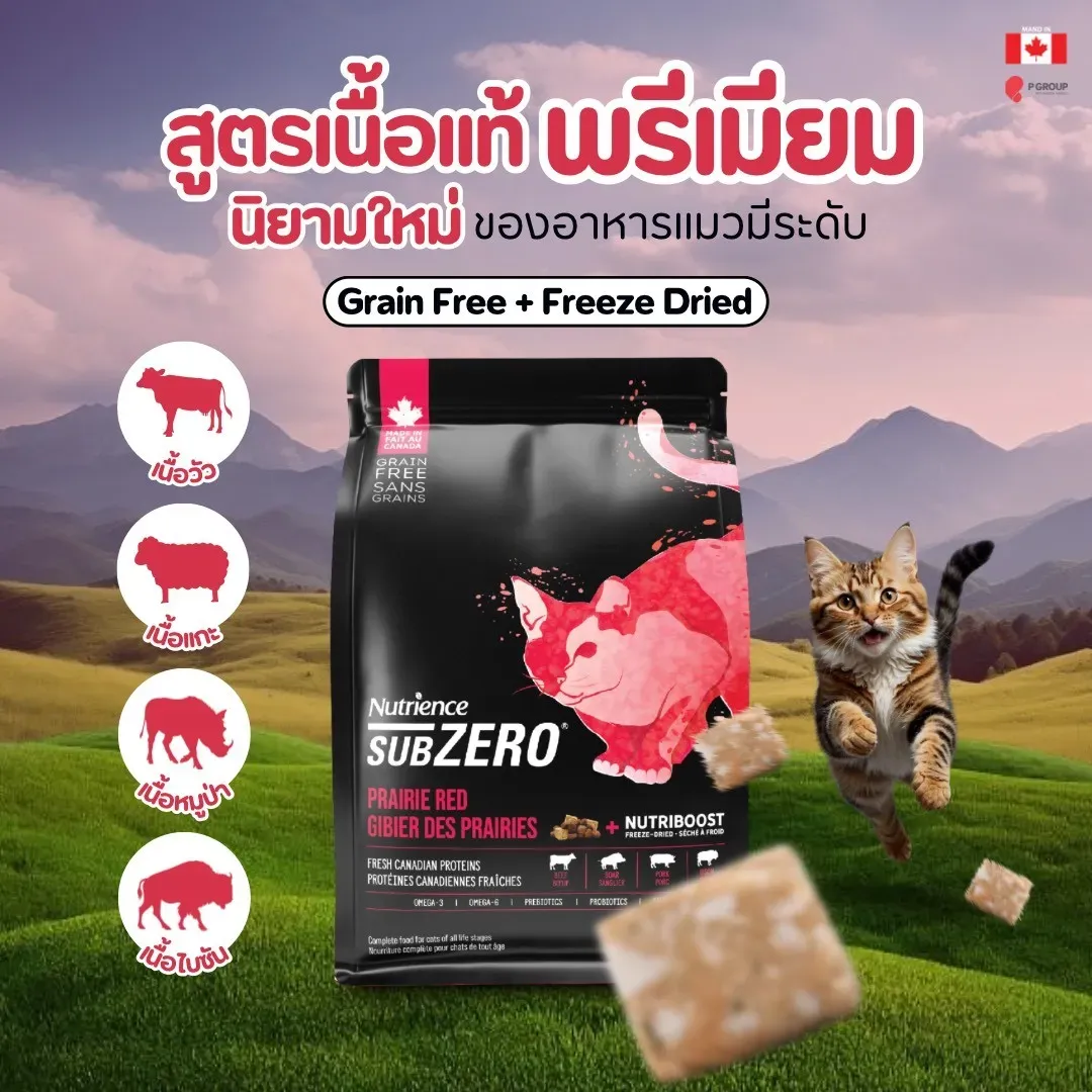 Nutrience Subzero Prairie Red อาหารแมว Grain-Free ผสมฟรีซดราย (สูตรเนื้อแดงรวม วัว แกะ หมูป่า)