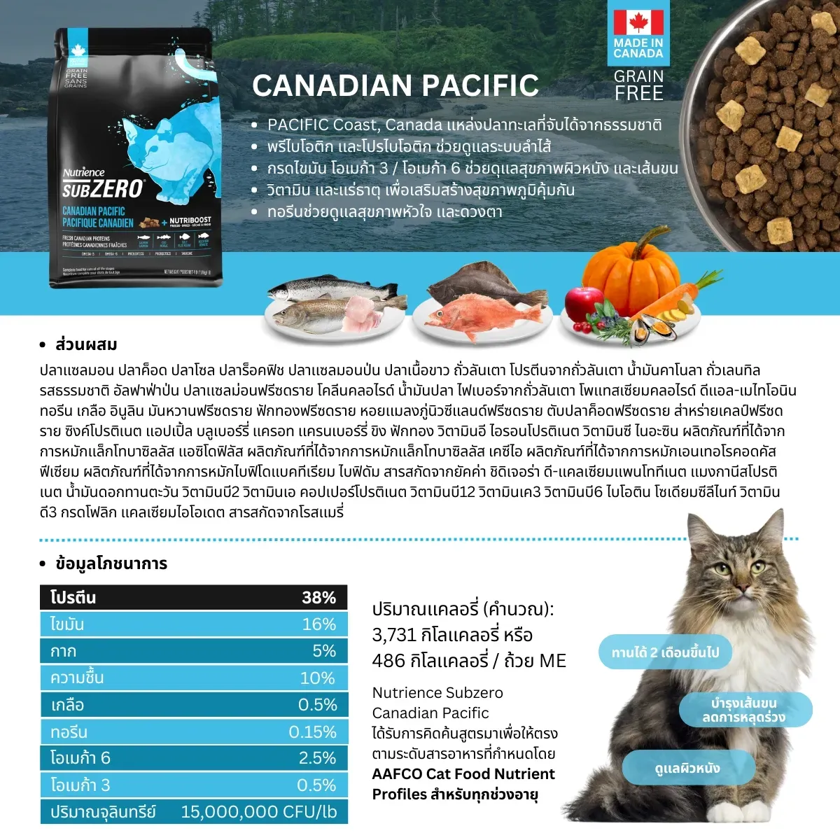Nutrience Subzero Canadian Pacific อาหารแมว Grain-Free ผสมฟรีซดราย (สูตรปลาทะเล 7 ชนิด)