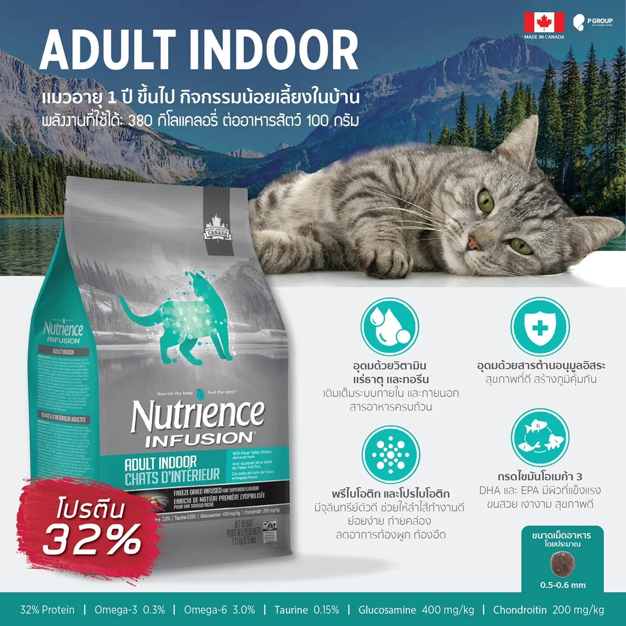 Nutrience Infusion Adult Indoor อาหารแมวเลี้ยงในบ้าน สูตรไก่