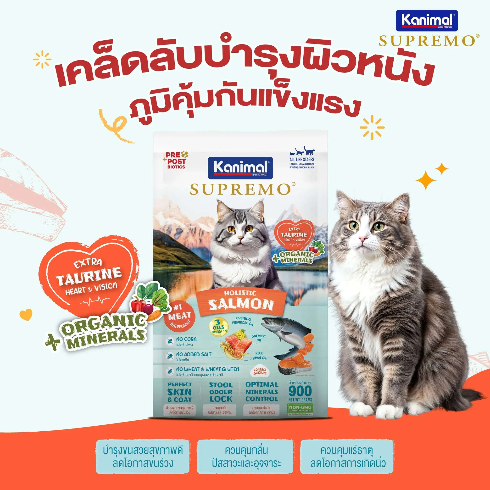 Kanimal Supremo อาหารแมว สูตร Salmon ปลาแซลมอน (900g x 10 ถุง)