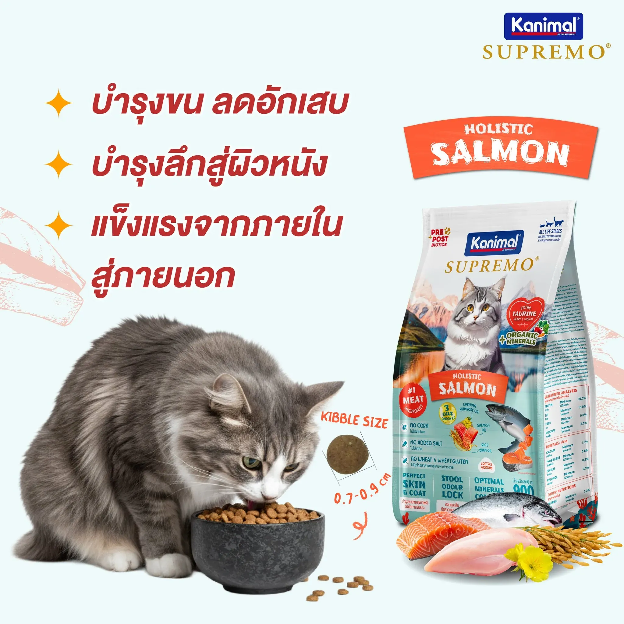 Kanimal Supremo อาหารแมว สูตร Salmon ปลาแซลมอน (900g x 10 ถุง)