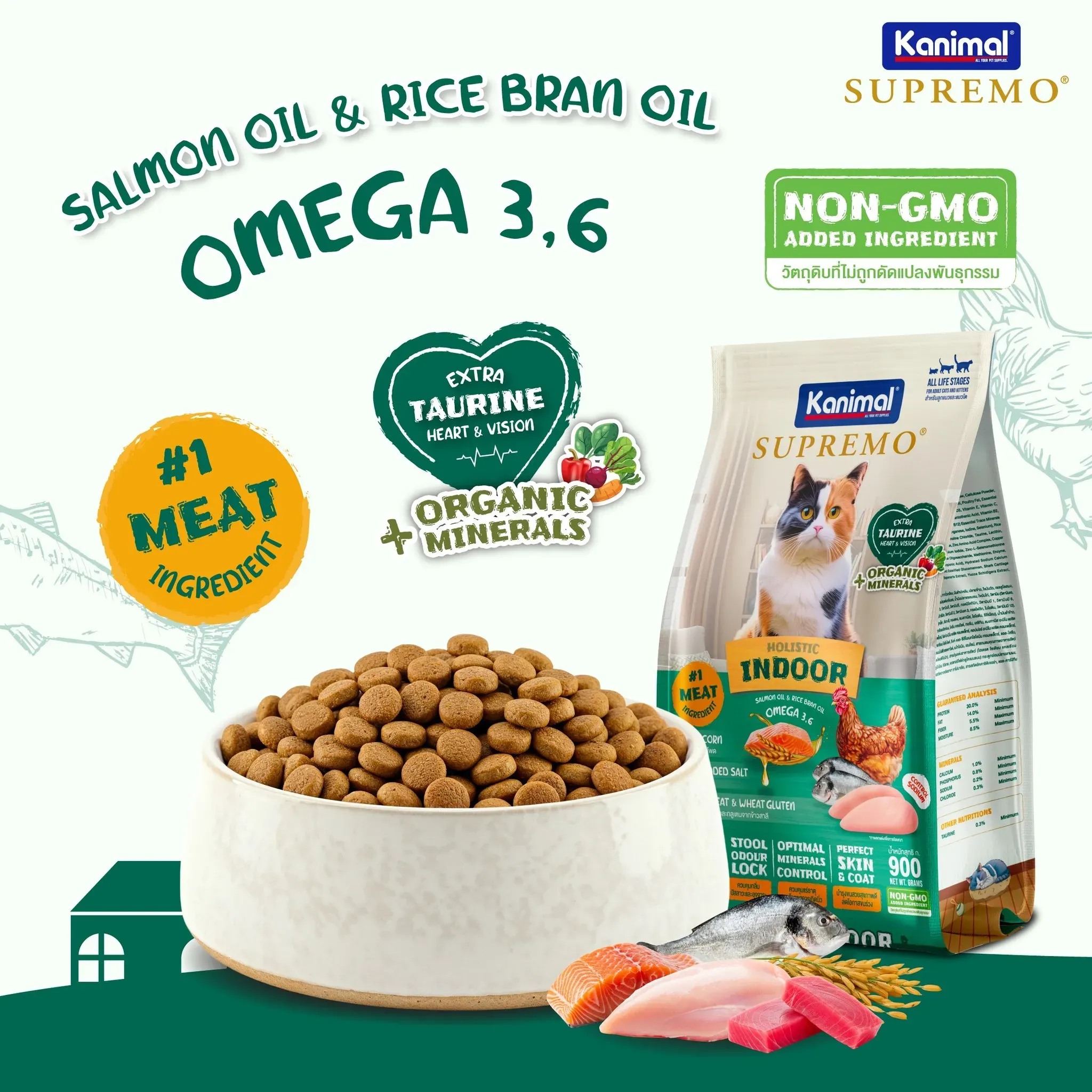 Kanimal Supremo อาหารแมว สูตร Indoor แมวเลี้ยงในบ้าน (1kg x 9 ถุง)