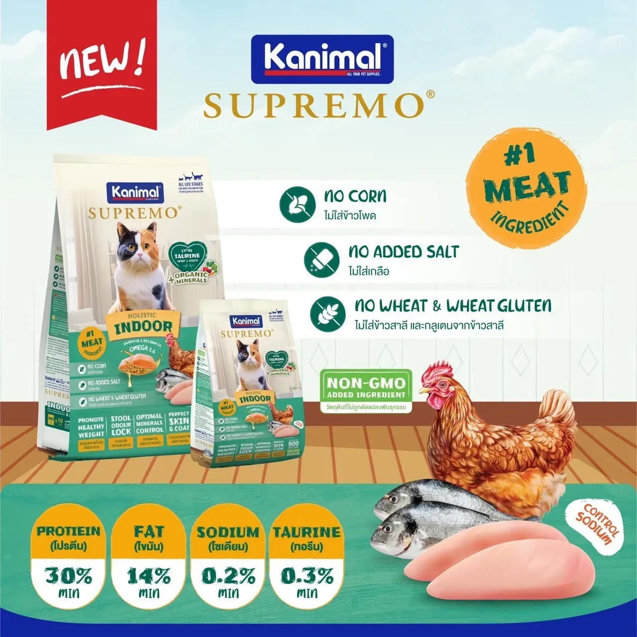 Kanimal Supremo อาหารแมว สูตร Indoor แมวเลี้ยงในบ้าน (1kg x 9 ถุง)