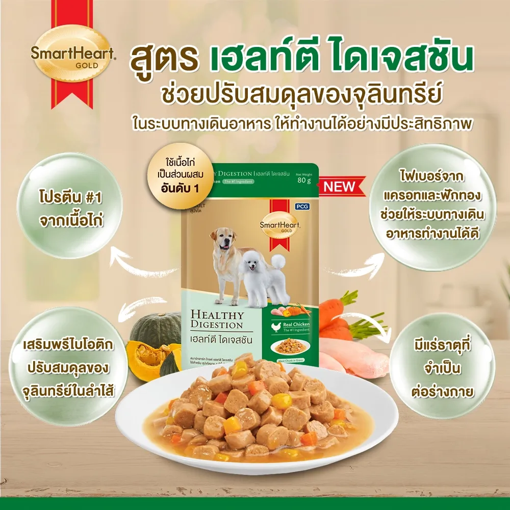 Smartheart Gold Pouch อาหารเปียกสุนัขโต สูตร เฮลตี ไดเจสชัน 80 g