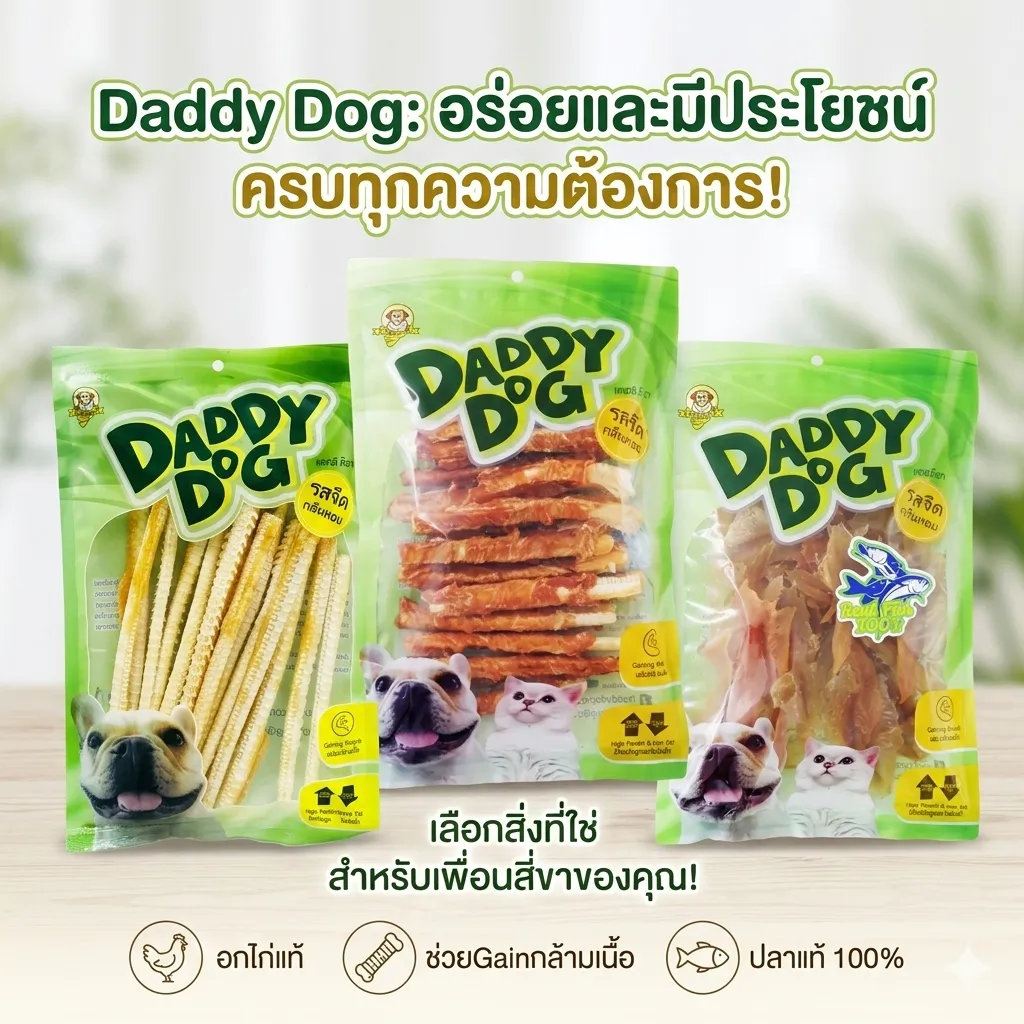 Daddy Dog ขนมสุนัข เนื้อปลา/กระดูกปลา 150-400 g