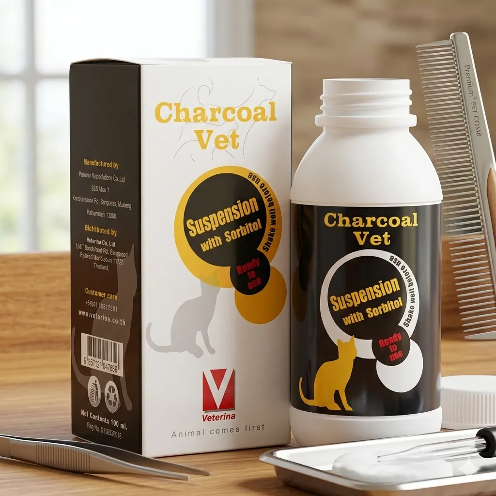 Charcoal Vet คาร์บอนแก้อาการท้องเสีย สำหรับสุนัขและแมว 100ml.