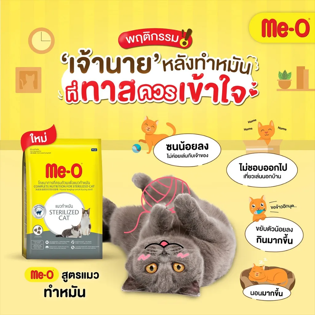 Me-O Sterilized อาหารเม็ดสำหรับแมวทำหมัน