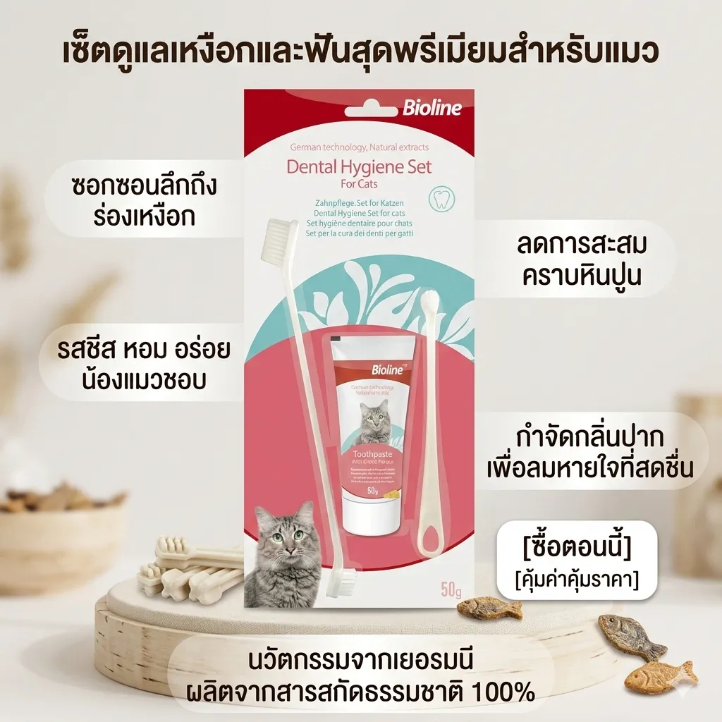 Bioline ชุดฝึกแปรงฟันแมว รสชีส Cheeze 50g
