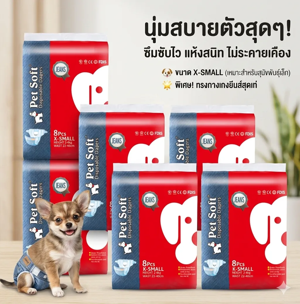 Pet Soft ผ้าอ้อมยีนส์ 8ชิ้น