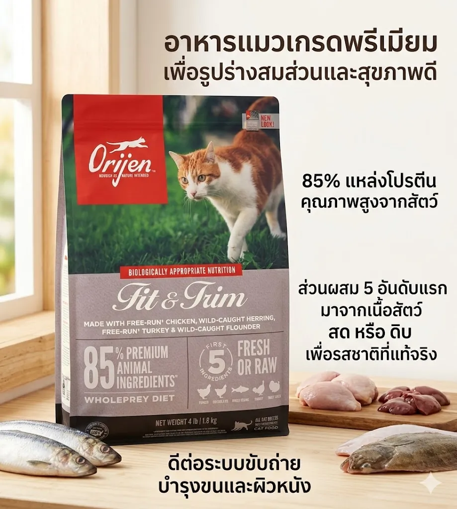 Orijen Fit & Trim Cat สูตรควบคุมน้ำหนัก โปรตีนสูง ไขมันต่ำ