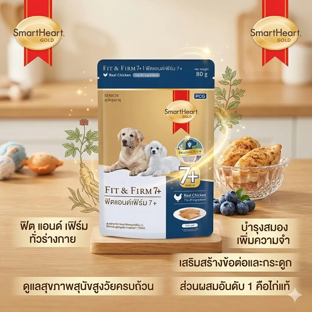 Smartheart Gold Pouch อาหารเปียกสุนัขโต สูตร ฟิตแอนด์เฟิร์ม 7+ 80 g