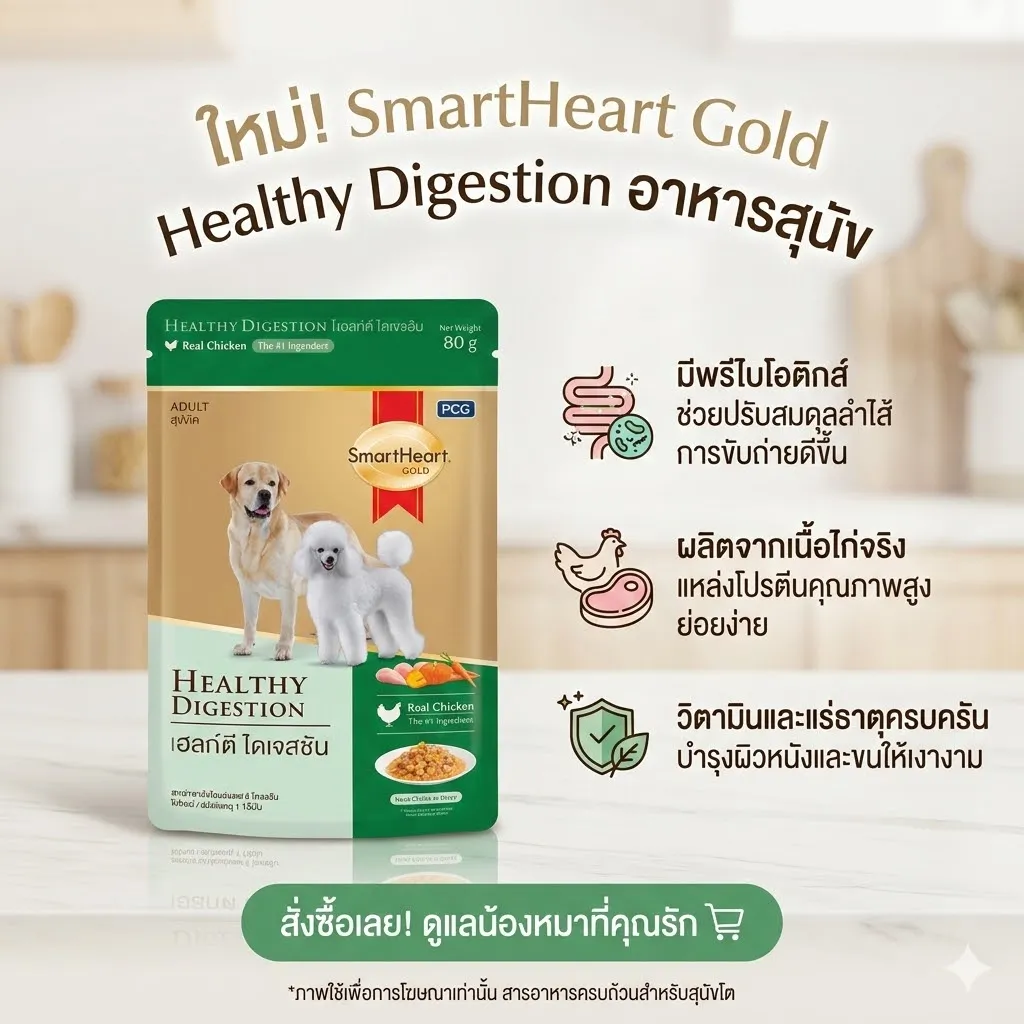 Smartheart Gold Pouch อาหารเปียกสุนัขโต สูตร เฮลตี ไดเจสชัน 80 g