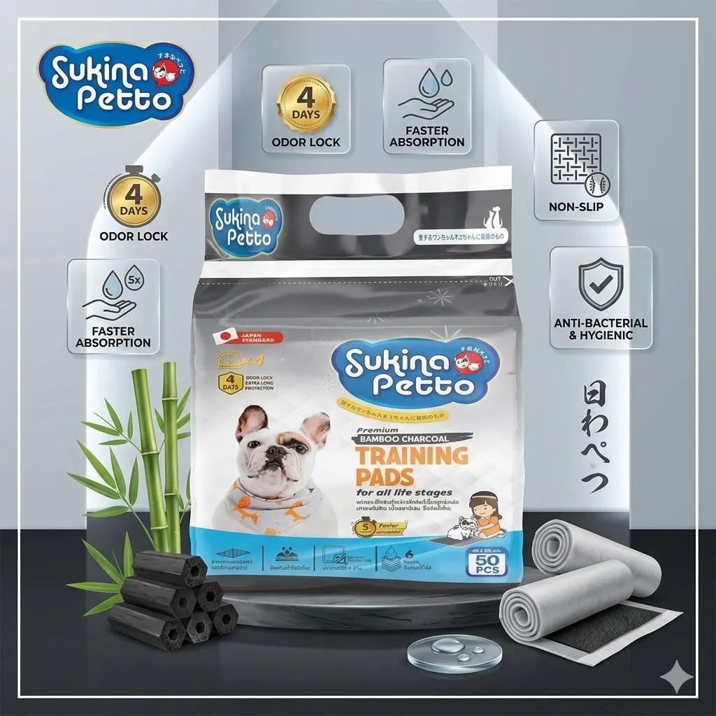 Sukina Petto แผ่นรองซับ Bamboo Charcoal สำหรับสัตว์เลี้ยง