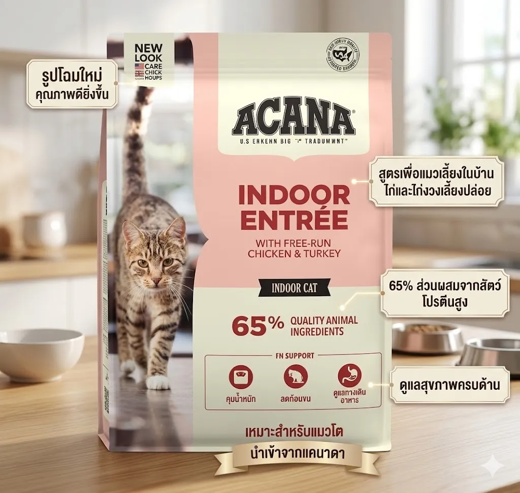 ACANA Indoor Entree Cat อาหารเม็ด สำหรับแมวเลี้ยงในบ้านทุกสายพันธุ์ สูตรไก่และไก่งวง