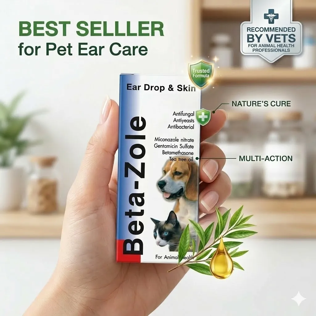 Beta-Zole รักษาหูอักเสบและผิวหนัง สำหรับสุนัขและแมว 10 ml.