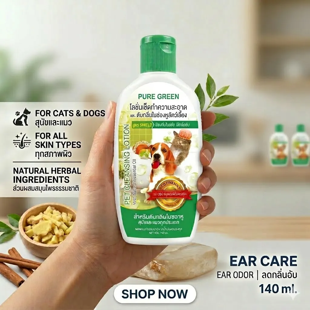Pure Green โลชั่นเช็ดทำความสะอาดหู สำหรับสุนัข 140cc.