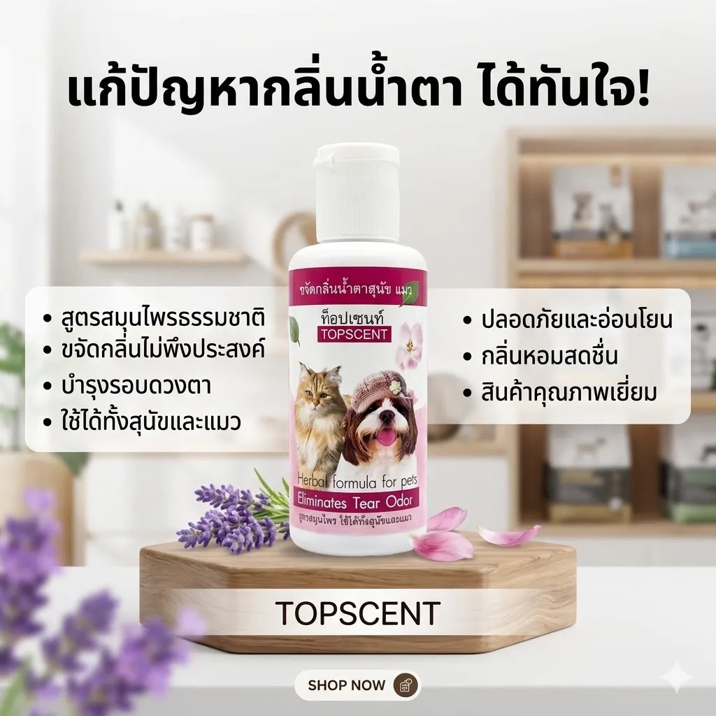 TopScent น้ำยาขจัดกลิ่นและคราบน้ำตา สำหรับสุนัข 120ml.