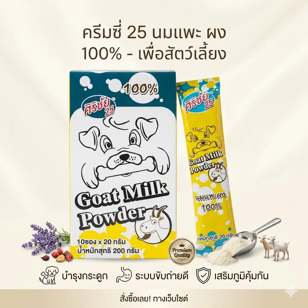 Sirichai ศิริชัย นมแพะผง สำหรับสุนัขและแมว 20g.