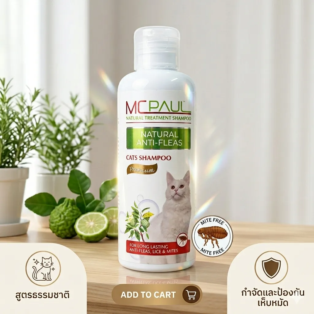 MCPaul แชมพูกำจัดเห็บ หมัด ไร สำหรับแมว 250ml.