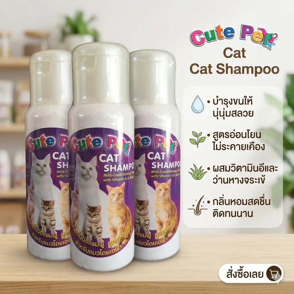 Cute Pet แชมพู สูตรอ่อนโยน สำหรับแมว 250ml.