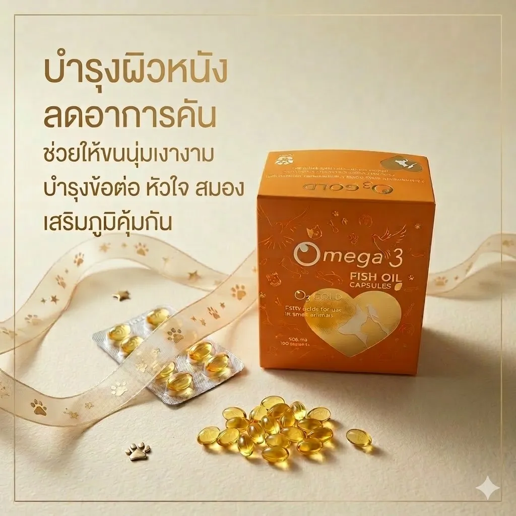 น้ำมันตับปลา Omega 3 สำหรับสุนัขและแมว 10เม็ดต่อแผง