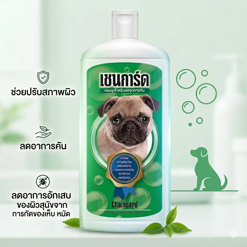 เชนการ์ด แชมพูอาบน้ำ สูตรแก้ผิวหนังคันและอักเสบ สำหรับสุนัข (ขวดสีเขียว)
