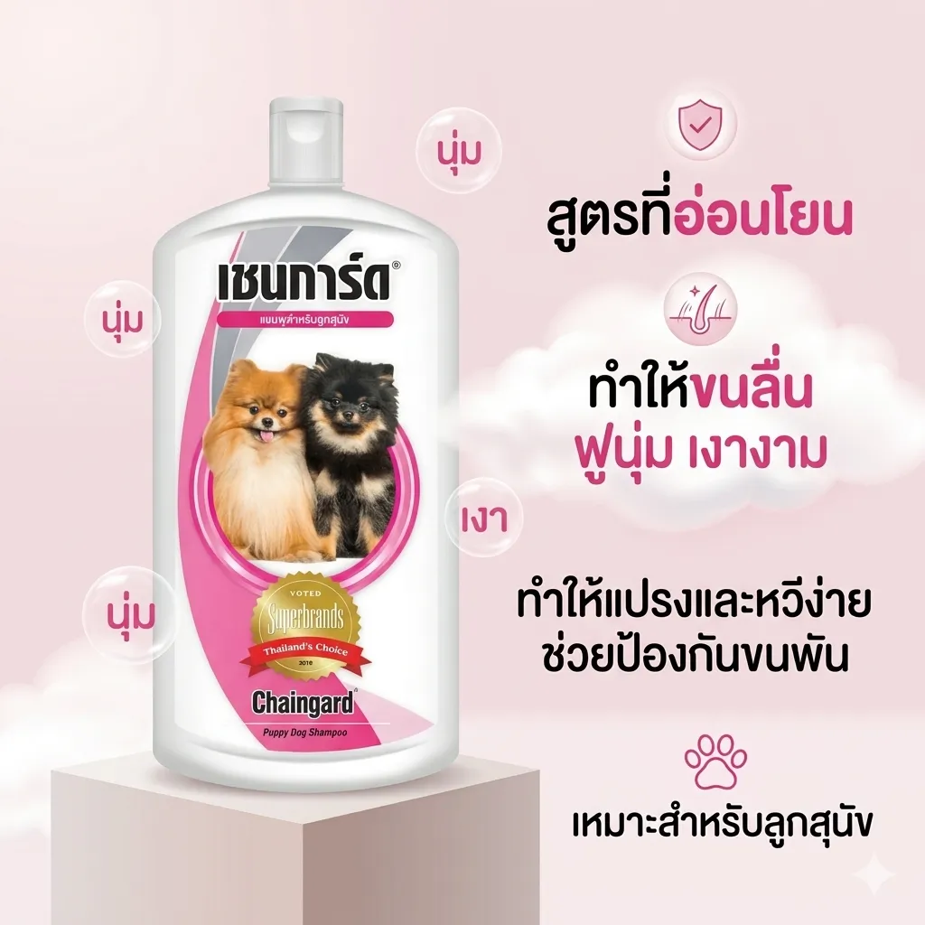 เชนการ์ด แชมพูอาบน้ำ สำหรับลูกสุนัข (ขวดสีชมพู)