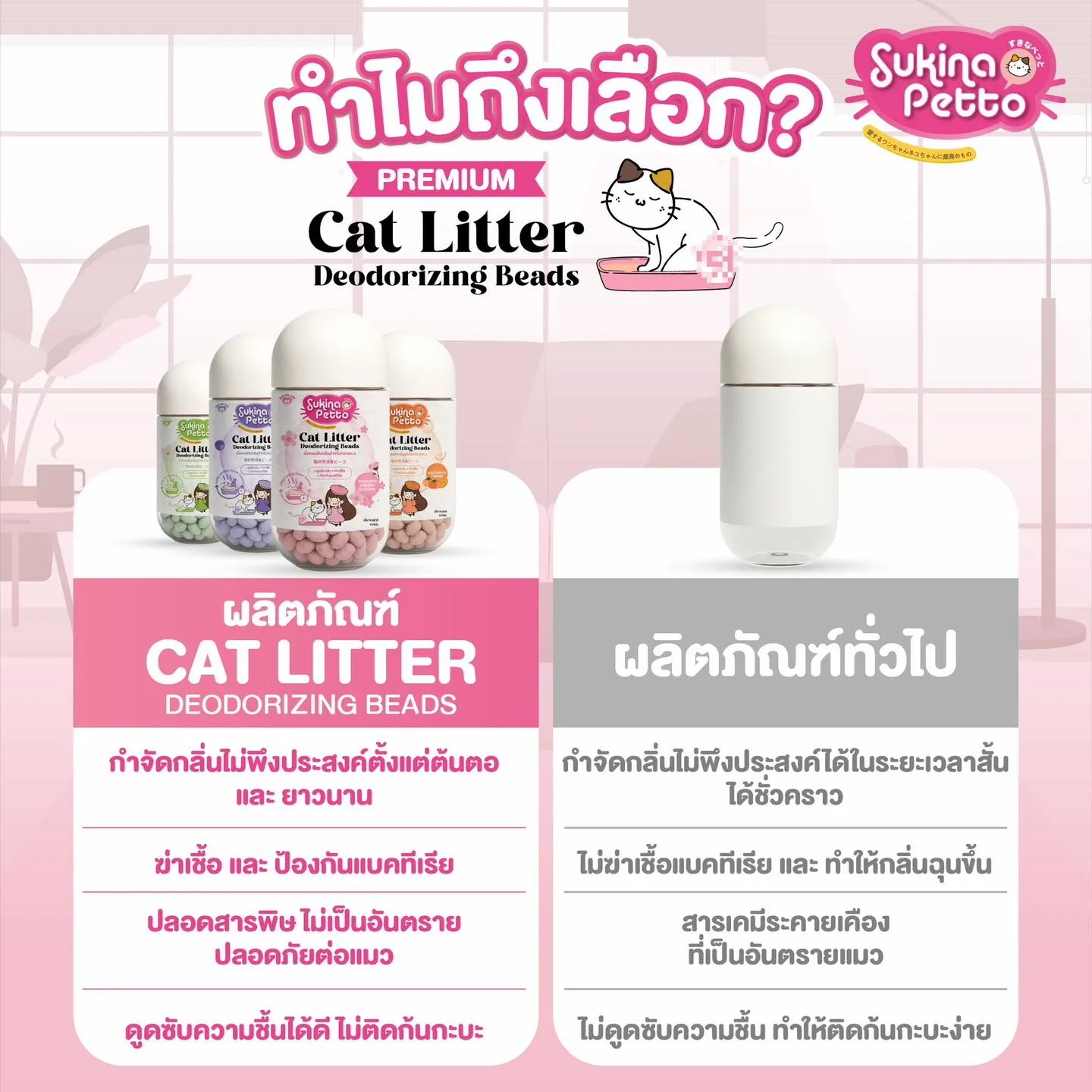 Sukina Petto เม็ดหอมดับกลิ่นทราย สำหรับแมว 450ml.