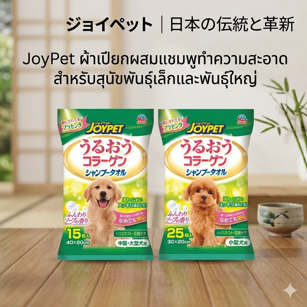 JOYPET ผ้าเปียกผสมแชมพูทำความสะอาด สำหรับสุนัขพันธุ์เล็กและพันธุ์ใหญ่