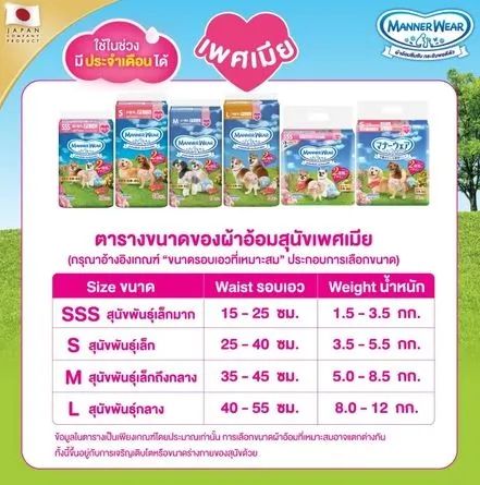 MANNER WAER ผ้าอ้อม สำหรับสุนัขเพศเมีย