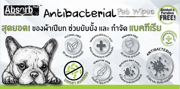 Absorb Plus Antibacterial Pet Wipes ผ้าเปียกทำความสะอาด