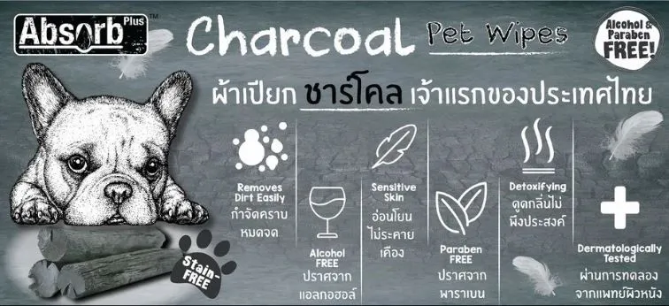 Absorb Plus Antibacterial Pet Wipes Charcoal ผ้าเปียกทำความสะอาด