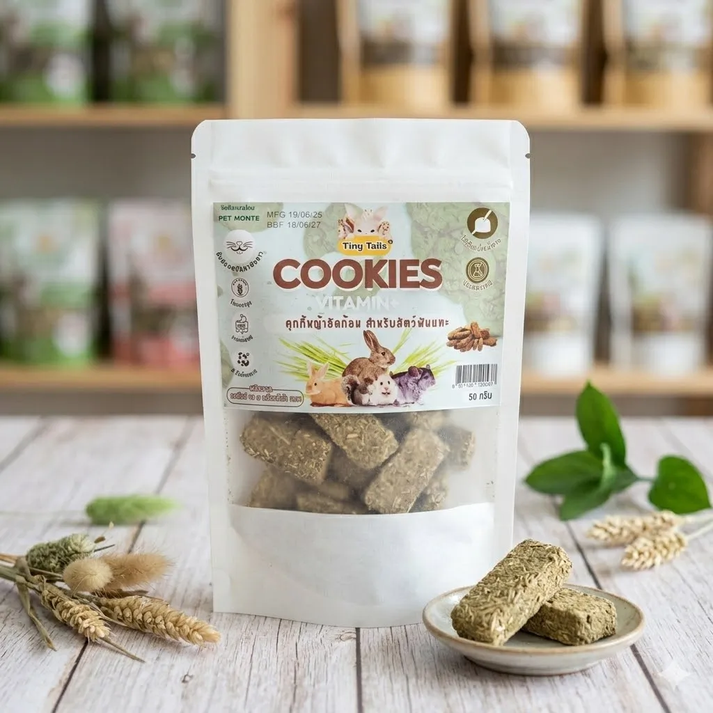 Tiny Tails คุกกี้หญ้าอัดก้อน สำหรับสัตว์ฟันแทะ 50g.
