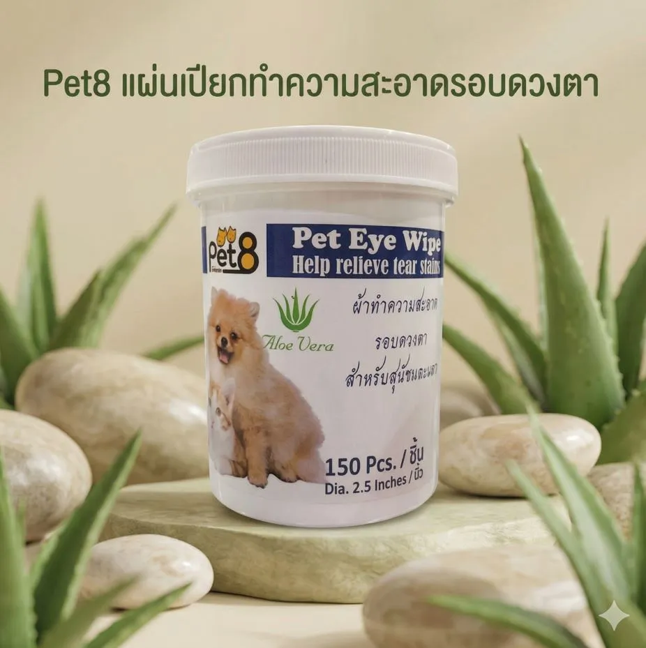 Pet8 แผ่นเปียกทำความสะอาดรอบดวงตา 150แผ่น