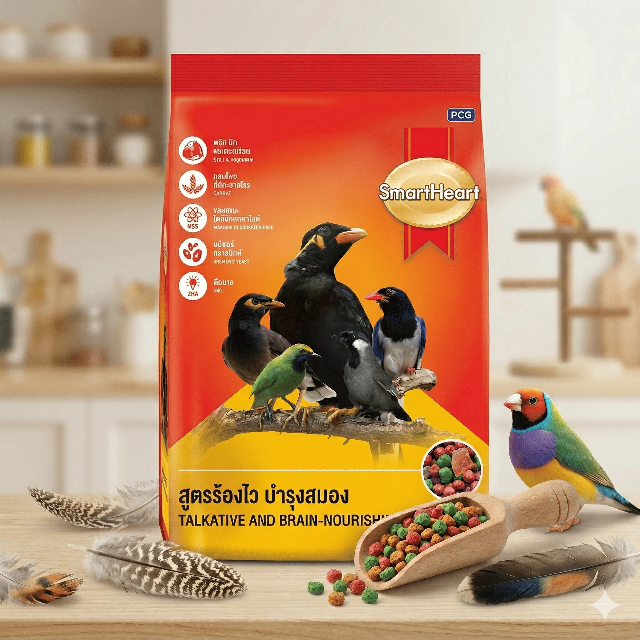 Smartheart Mynah อาหารนกขุนทอง นกเอี้ยง (สูตรร้องไว บำรุงสมอง) 400g.
