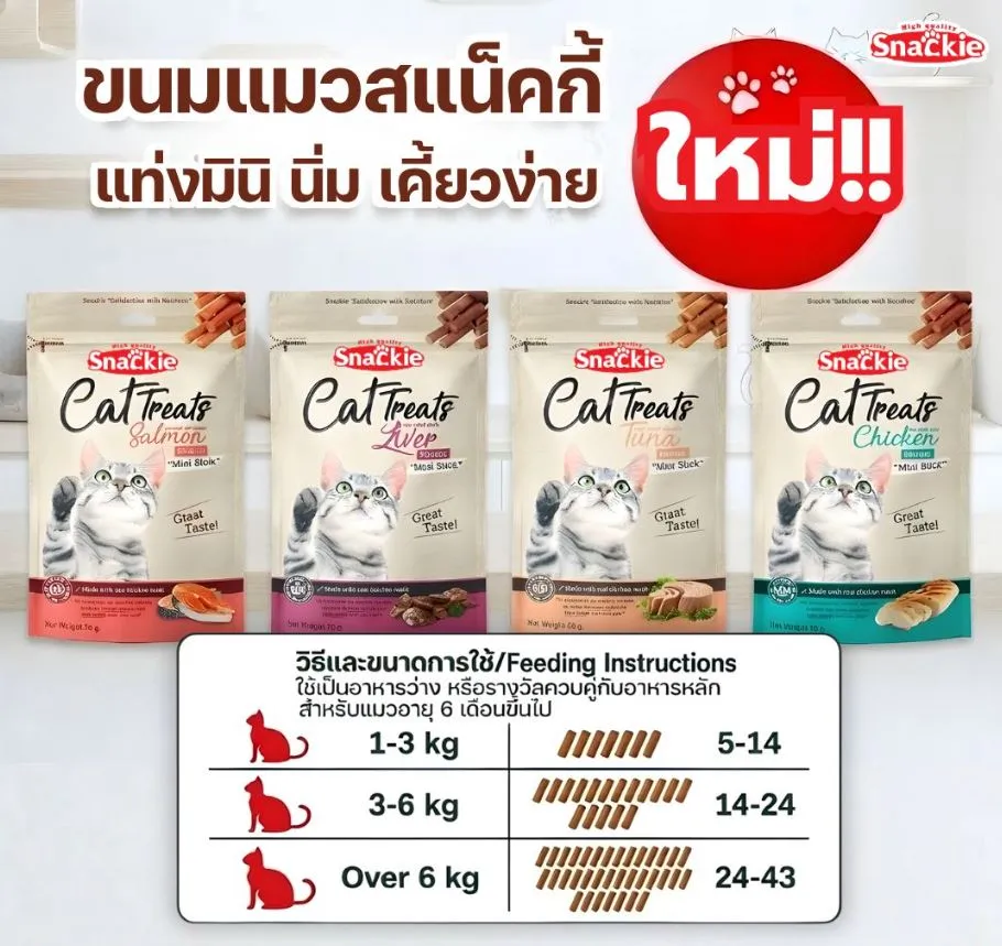 Snackie ขนมชนิดแท่งนิ่ม สำหรับแมว 70g.