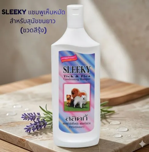 SLEEKY แชมพูเห็บหมัด สำหรับสุนัขขนยาว (ขวดสีรุ้ง)
