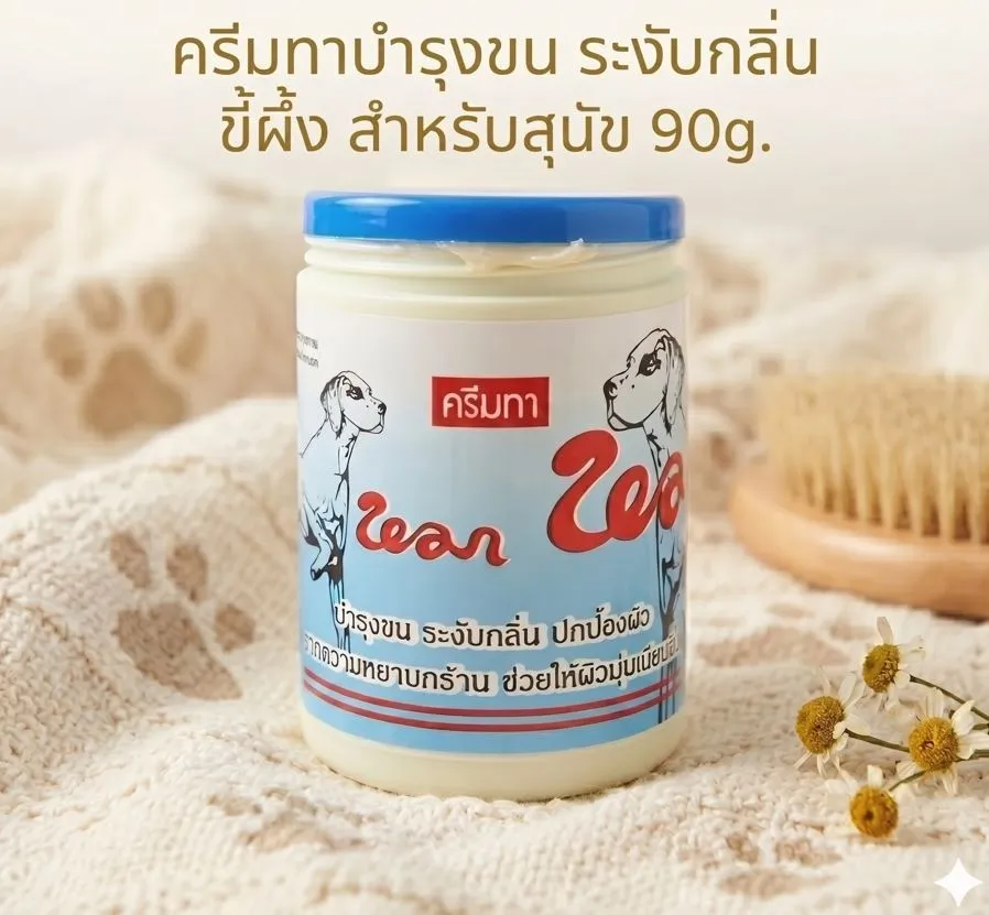 หมา หมา ครีมทาบำรุงขน ระงับกลิ่น ขี้ผึ้ง สำหรับสุนัข 90g.