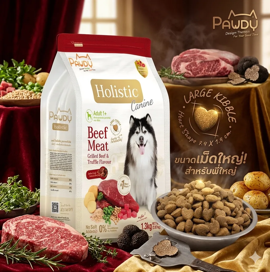 Pawdy Holistic อาหารสุนัขพันธุ์โต-พันธุ์ใหญ่ สูตรเนื้อย่างและทรัฟเฟิล (Grilled Beef & Truffle)