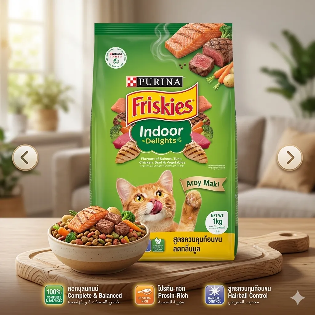 Friskies Indoor Delights สูตรแมวเลี้ยงในบ้าน ช่วยควบคุมก้อนขน