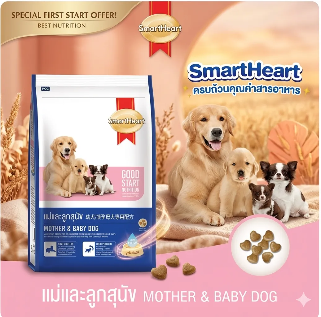 Smartheart Mother & Baby อาหารเม็ดสำหรับแม่สุนัขและลูกสุนัขทุกสายพันธุ์