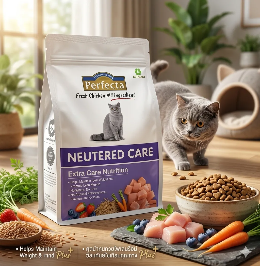 Perfecta Care อาหารแมวโต สูตร Neutered (แมวทำหมัน)