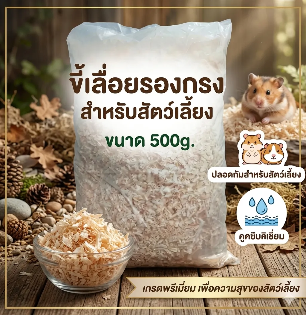 ขี้เลื่อยปูรองกรง ขี้เลื่อยหนู สำหรับสัตว์เลี้ยง 500g.