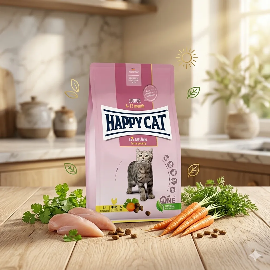 Happy Cat Supreme Junior Geflugel สูตรไก่ + แซลมอน สำหรับลูกแมว อายุ 4–12 เดือน