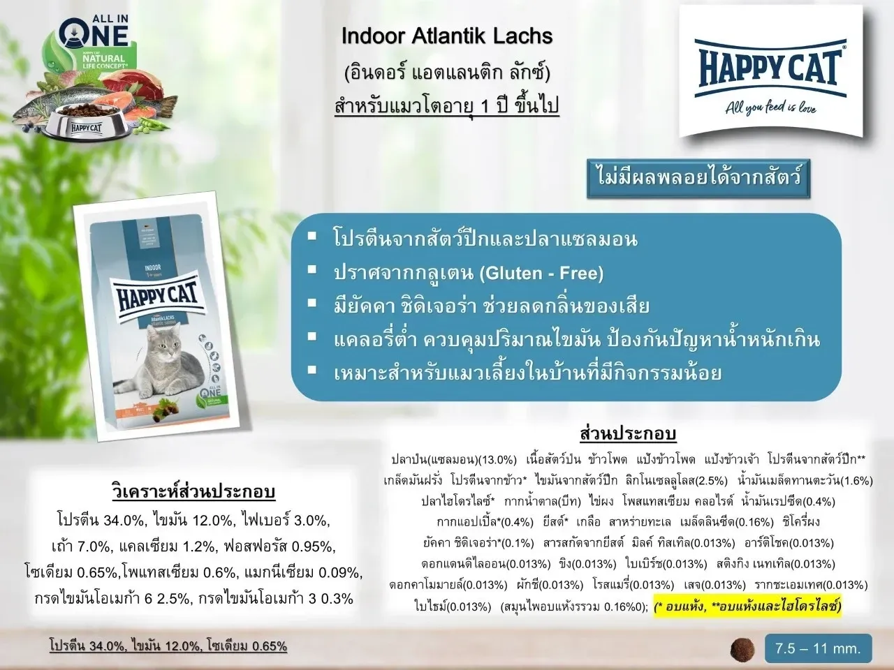 Happy Cat Supreme Indoor Atlantik Lachs สูตรไก่+แซลมอน สำหรับแมวเลี้ยงในบ้าน