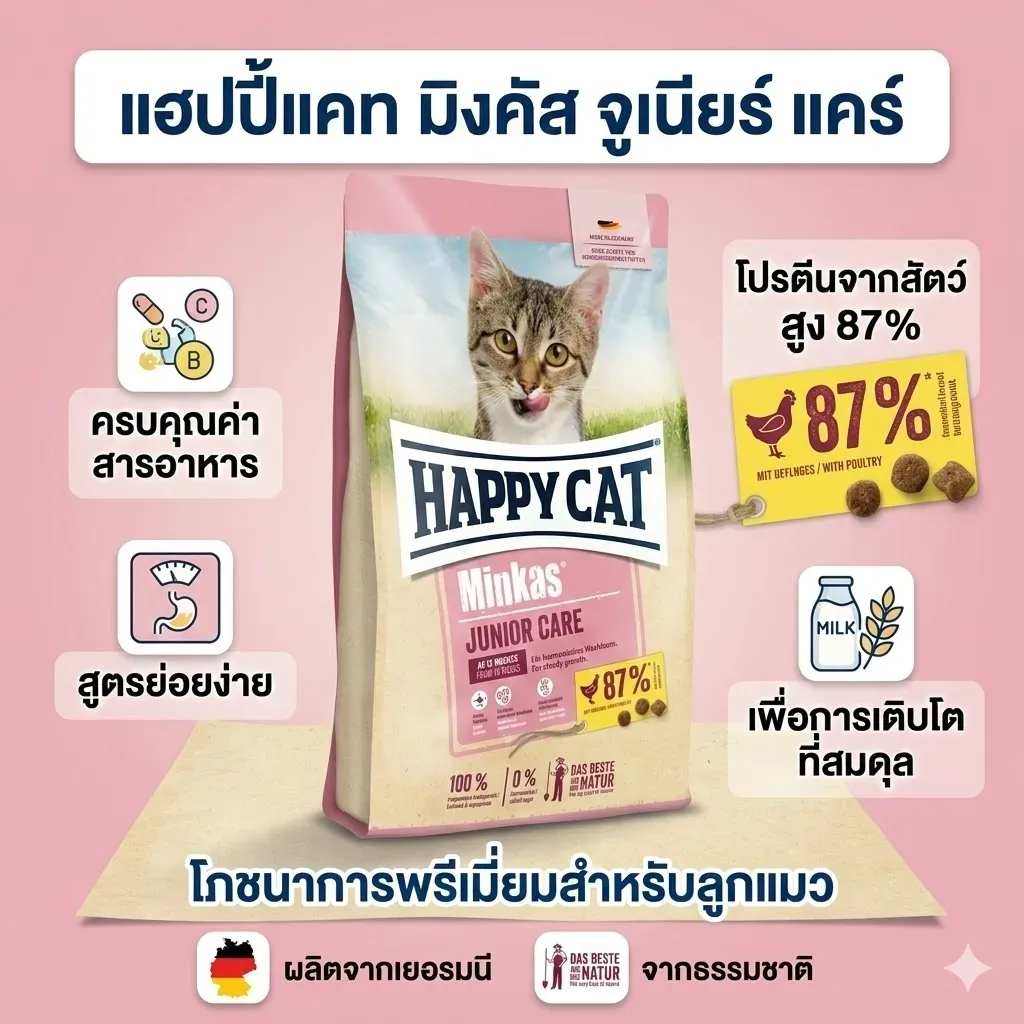Happy Cat Minkas Junior Care สำหรับลูกแมว อายุ 4–12 เดือน